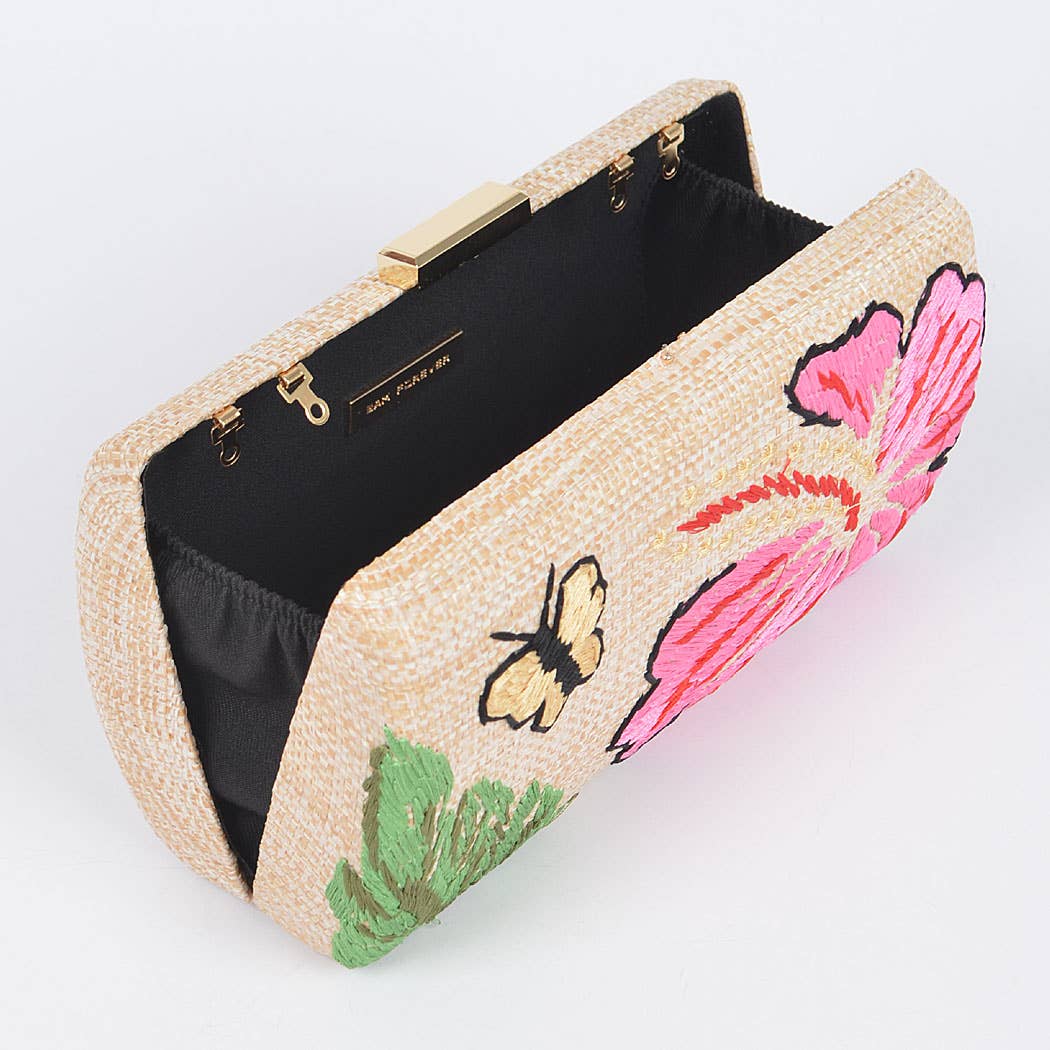 Embroidery Party Clutch: Beige