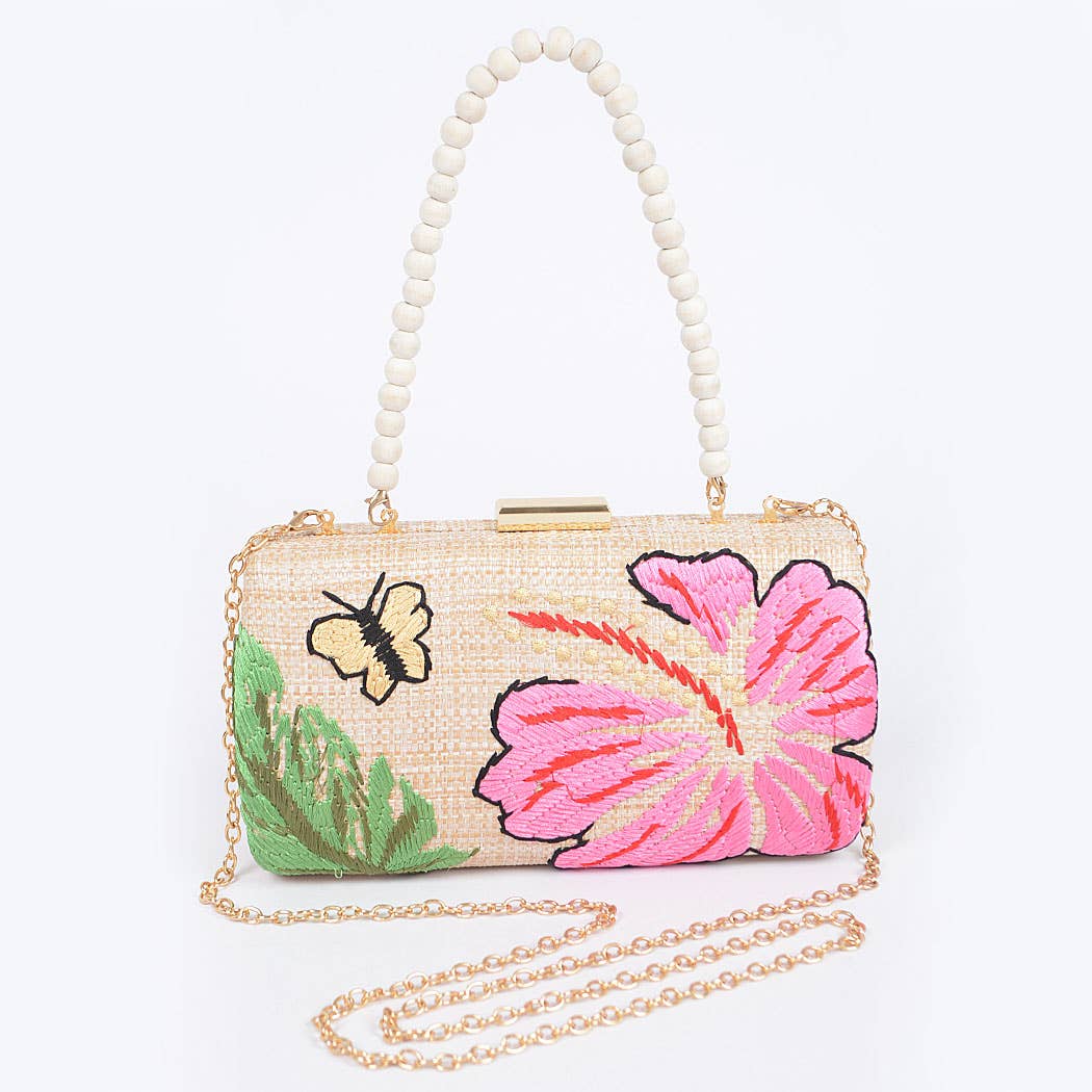 Embroidery Party Clutch: Beige